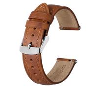 BISONSTRAP Rétro Bracelets de Montre en Cuir pour Homme, Bracelet de Rechange en Cuir de Veau Ciré à L'huile, Dégagement Rapide, 18mm, Marron Caramel (Boucle Argentée)