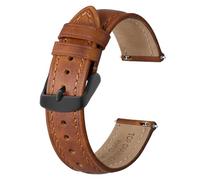 BISONSTRAP Rétro Bracelets de Montre en Cuir pour Homme, Bracelet de Rechange en Cuir de Veau Ciré à L'huile, Dégagement Rapide, 22mm, Marron Caramel (Boucle Noire)