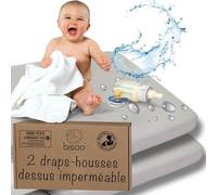 Bisoo Drap Housse 60x120 Lit Bebe Impermeable - 2en1 Alese Drap Housse Protege Matelas Reglable - Silencieux 100% Jersey Certifié Oeko-Tex - Lot de 2 Draps Impermeables Gris 120x60 cm
