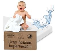 Bisoo Drap Housse 70x140 Impermeable - Alese 70 x 140 Impermeable - 2en1 Drap Housse Protege Matelas Reglable pour Lit Enfant - Silencieux 100% Jersey Oeko-Tex - 1 Drap Impermeable Blanc 140x70