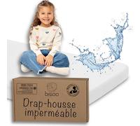 Bisoo Drap Housse 90x180 Impermeable - Alese 2en1 Drap Housse tege Matelas Reglable Impermeable pour Lit Montessori Enfant - 100% Jersey Oeko-Tex - 1 Drap Impermable Blanc 180x90