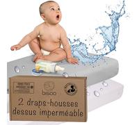 Bisoo Drap Housse Couffin Impermeable 35x75-2en1 Drap Housse Alese tege Matelas Bebe Reglable pour Landau, Nacelle et Couffin - 100% Jersey Oeko-Tex - Lot de 2 - Blanc et Gris 75x35 cm