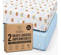 Bisoo Drap Magique. Drap-Housse 55x90 Lions + Rayures pour Lit Cododo | 2 en 1, Économisez l'alèse, Imperméable, Respirant, Doux Coton Jersey Oeko-Tex