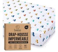 Bisoo Magic Drap 70x140 - Drap-Housse Imperméable Intégral 2en1: Drap en Coton Jersey + Alèse Protège-Matelas pour Lit Enfant - Doux Respirant Silencieux, Oeko-Tex (140x70 Voitures)