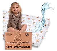Bisoo Magic Drap 90x200 - Drap-Housse Imperméable Intégral 2en1: Drap en Coton Jersey + Alèse Protège-Matelas pour Lit 1 Personne - Doux Respirant Silencieux, Oeko-Tex (200x90 Lions)