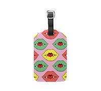Bisou Couleur Dent Rose Etiquettes à Bagages de Valises Voyage en Cuir Etiquette Nom Adresse ID Tags Drôle pour Les Garçons Filles(3PACK)