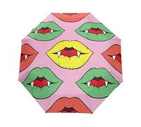 Bisou Couleur Dent Rose Parapluie Pliable Pliant à Ouverture Automatique Parapluies Pliant Coupe-Vent pour Voyager Plage Femmes Enfants Homme Fille