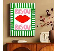 Bisou & More Amore Rose Français Impression Sur Toile Bonjour Bonne Nuit Baiser Affiche D'Art Mural Pour Salon Moderne Décoration D'Intérieur A1 60X90Cm Sans Cadre