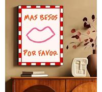 Bisou & More Amore Rose Français Impression Sur Toile Bonjour Bonne Nuit Baiser Affiche D'Art Mural Pour Salon Moderne Décoration D'Intérieur A5 40X60Cm Sans Cadre