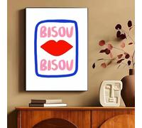 Bisou & More Amore Rose Français Impression Sur Toile Bonjour Bonne Nuit Baiser Affiche D'Art Mural Pour Salon Moderne Décoration D'Intérieur A2 21X30Cm Sans Cadre