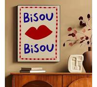 Bisou & More Amore Rose Français Impression Sur Toile Bonjour Bonne Nuit Baiser Affiche D'Art Mural Pour Salon Moderne Décoration D'Intérieur A11 50X70Cm Sans Cadre