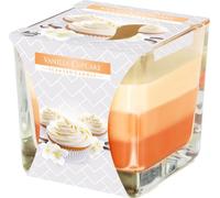 BISPOL Aura 32H Vanilla Custard dans une bougie en verre tricolore