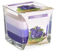 BISPOL Bougie parfumée 32 heures en verre carré Motif fleur violette