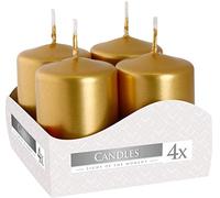Bispol Bougies à colonne couleur or, hauteur 8 cm, largeur 3,5 cm, 1 lot de 4 bougies