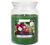 BISPOL Grande bougie parfumée en verre avec couvercle, 100 heures de combustion, poids 500g, hauteur 14 cm, parfum : arbre d'hiver