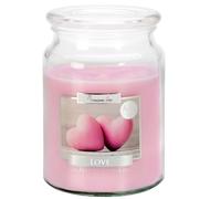 BISPOL Grande bougie parfumée en verre avec couvercle, 100 heures de combustion, poids 500g, hauteur 14 cm, parfum : LOVE
