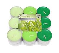 Lot de 6 bougies chauffe-plat parfumées 18 feuilles de thé vert dans un bloc de couleurs de clair à foncé.