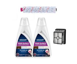 BISSELL Kit d'Accessoires Originaux pour CrossWave, Solution de Nettoyage Multisurface 2 x 1 Litre, Brosse Multifonction, Filtre, Compatible avec Les Modèles CrossWave Pet Pro et Cordless, 2815