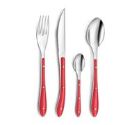 PRADEL ESSENTIEL - Ménagère 24 couverts de table pour 6 personnes - Bistro 1-2-3 - Acier inoxydable 18/0, Finition Standard - Rouge