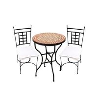 Bistro Albaicín Athènes Lot de 3 tables en mosaïque méditerranéenne avec 2 chaises Beige Bordeaux 60 cm Meubles en mosaïque marocaine en fer forgé