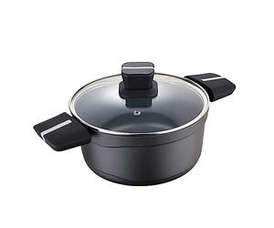 Bistro Grey - Dquet avec un couvercle de 24 cm - en aluminium coulé - intérieur en acier quantanium - extérieur noir mat - point d'inductio