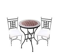 Bistro Marrakech Lot de 3 tables mosaïque méditerranéennes avec 2 chaises Bordeaux Blanc 60 cm Meubles en mosaïque marocaine en fer forgé