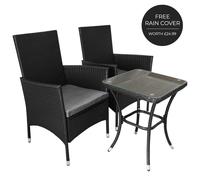 Bistro Set Rattan 3PC Outdoor Garden Chair Table Patio Dining Balcony Black