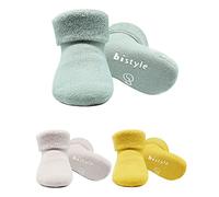 bistyle Coton 3 paires de chaussettes bébé pour nouveau-né antidérapant épais manchette | Chaussettes bébé sans couture | Chaussettes garçons filles tout-petits, Vert Nil, 0-6 Mois