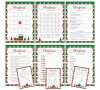 Biswiter Jeux de Noël pour fournitures de fête de famille, activités de Noël, recherche de mots Scramble Bingo Trivia Pictionary Catégories et clés de réponse pour la famille