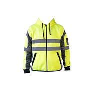 Bitco BTC50 Réflective À Capuche Veste De Sécurité Gilet Manteau Vêtements De Travail Capuche Jaune Plein Air Veste En Plein Air Cycliste (XL)