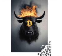Bitcoin Bull Feu Puzzle 1000 Pièces Adultes intéressant Puzzles 1000 Pièce Jeu Éducatif Décor À La Maison 52x38cm/1000pcs