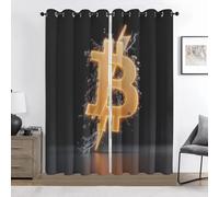 Bitcoin en Or Rideaux 3D Occultants, Foudre Gravier Rideaux à Oeillets, Isolant Thermique Anti Froid et Chaleur, Anti-Bruit, Lavable en Machine, Lot de 2, 140 x 220 cm (L x H)