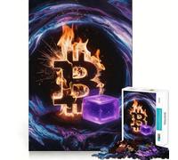 Bitcoin On Fire Puzzle de 1000 pièces pour adultes, bords lisses, jeu, concentration, jeu calme, motif de Noël, 38 x 52 cm