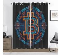 Bitcoin Rideaux 3D Occultants, Circuit Imprimé Rideaux à Œillets, Isolant Thermique Anti Froid et Chaleur, Anti-Bruit, Lavable en Machine, Lot de 2, 140 x 160 cm (L x H)