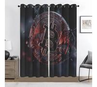 Bitcoin Rideaux 3D Occultants, Crypto-Monnaie Rideaux à Œillets, Isolant Thermique Anti Froid et Chaleur, Anti-Bruit, Lavable en Machine, Lot de 2, 140 x 200 cm (L x H)