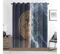 Bitcoin Rideaux 3D Occultants, Foudre Rideaux à Oeillets, Isolant Thermique Anti Froid et Chaleur, Anti-Bruit, Lavable en Machine, Lot de 2, 140 x 220 cm (L x H)