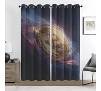 Bitcoin Rideaux 3D Occultants, Univers Ciel Étoilé Rideaux à Oeillets, Isolant Thermique Anti Froid et Chaleur, Anti-Bruit, Lavable en Machine, Lot de 2, 140 x 180 cm (L x H)