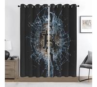 Bitcoin Rideaux 3D Occultants, Verre Brisé Rideaux à Œillets, Isolant Thermique Anti Froid et Chaleur, Anti-Bruit, Lavable en Machine, Lot de 2, 140 x 160 cm (L x H)