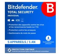 Bitdefender Total Security Individual 2026 - Download - 5 appareils - 1 an