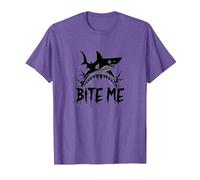 Bite Me : Attaque de Requins féroce pour Les Amateurs de l'océan T-Shirt, Homme, Violet Chiné, XL