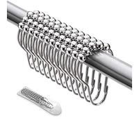 BITEFU 36 Pcs Anneaux de Douche Gourd,avec à Billes Glissant | Anneau Rideau Douche Chrome en Lisse Métal de Haute Qualité pour Barre de Douche