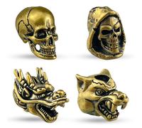 BITEFU 4 Accessoires en Paracorde, Couleur laiton, Perle de Barbe Viking | 4 Styles pour Perles de Cheveux Fabriquées avec Bricolage,Convient pour les Couteaux EDC et Paracorde Tête de Mort
