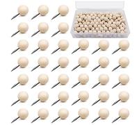 BITEFU Lot de 200 punaises en bois naturel avec boîte, à tête ronde, pour tableau en liège, tableau noir, carte murale, fournitures de bureau
