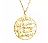 biterplaza Collier avec nom personnalisé, pendentif arbre de vie initiale en acier inoxydable, cadeau d'anniversaire de famille, milieu, acier inoxydable, oxyde de zirconium, milieu, acier inoxydable