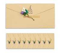 BITEYI 10pcs Vintage Enveloppes en Papier Kraft avec Cartes de Voeux Fleurs Séchées Artisanales et Autocollants,pour Anniversaire Mariage Noël Invitations Cartes de Remerciements (Brun)
