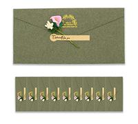 BITEYI 10pcs Vintage Enveloppes en Papier Kraft avec Cartes de Voeux Fleurs Séchées Artisanales et Autocollants,pour Anniversaire Mariage Noël Invitations Cartes de Remerciements (Vert foncé)