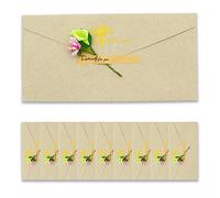BITEYI 10pcs Vintage Enveloppes en Papier Kraft avec Cartes de Voeux Fleurs Séchées Artisanales et Autocollants,pour Anniversaire Mariage Noël Invitations Cartes de Remerciements (Gris)