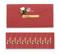 BITEYI 10pcs Vintage Enveloppes en Papier Kraft avec Cartes de Voeux Fleurs Séchées Artisanales et Autocollants,pour Anniversaire Mariage Noël Invitations Cartes de Remerciements (Rouge)