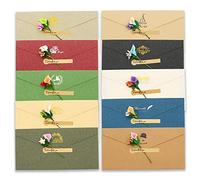 BITEYI 10pcs Vintage Enveloppes en Papier Kraft avec Cartes de Voeux Fleurs Séchées Artisanales et Autocollants,pour Anniversaire Mariage Noël Invitations Cartes de Remerciements (Multicolore)