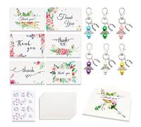 BITEYI Cartes de Remerciement Porte-Clés set,6 Cartes de Vœux avec Enveloppes 6 Porte-Clés 12 Autocollant et Fleurs Artisanales,Merci pour les Cadeaux de Parents,Amis,Collègues (Fleur)